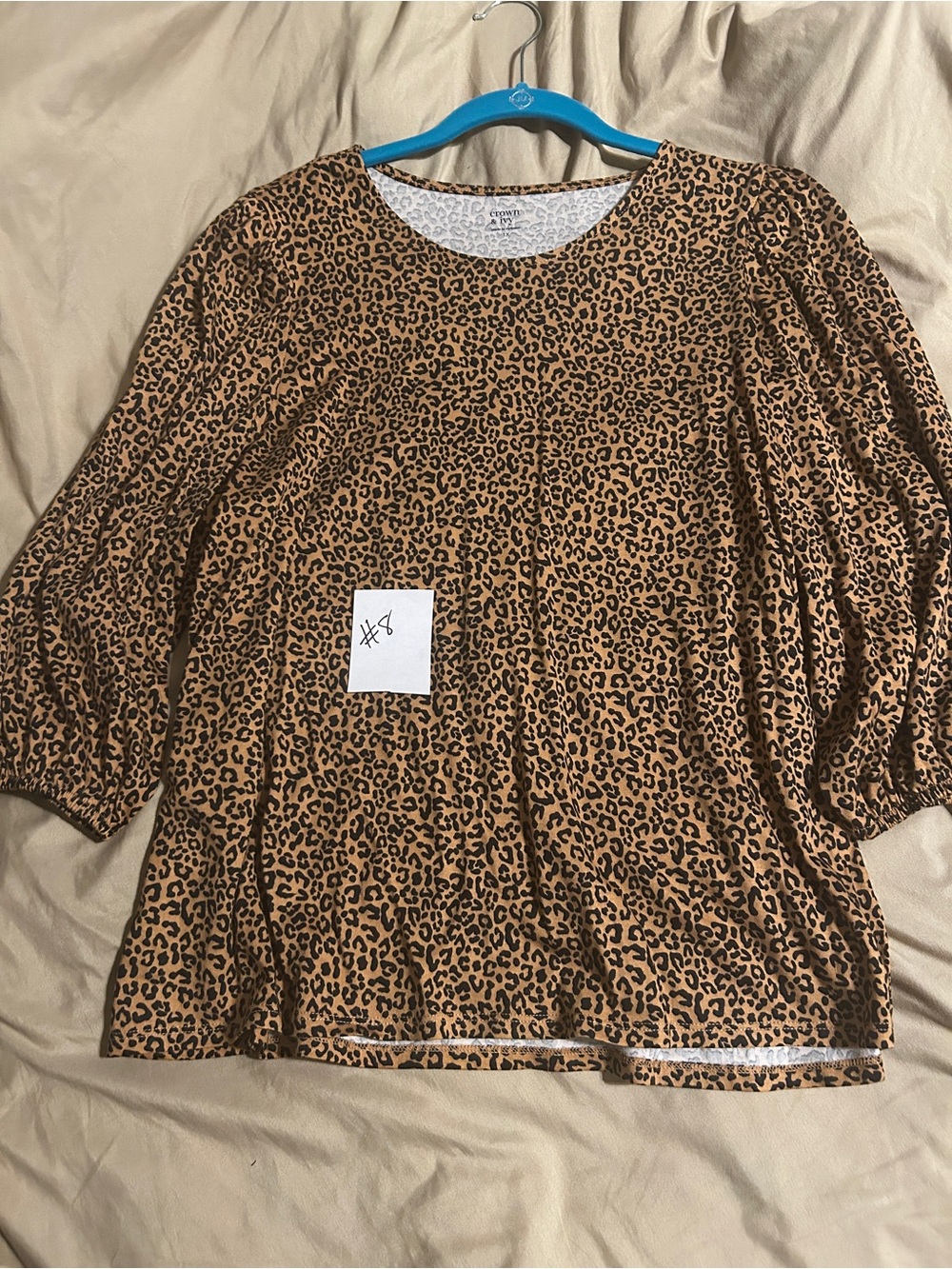 crown & ivy Brown Leopard Print Long Sleeve Scoop Neck Top